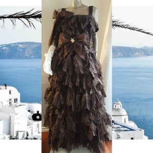 ♧$12,000 DENNIS BRASSO COUTURE SILK ORGANZA LEAF GOWN US M